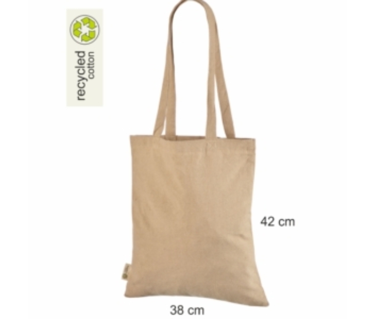 Beige mulepose i genbrugt bomuld. Størrelse 38 x 42 cm