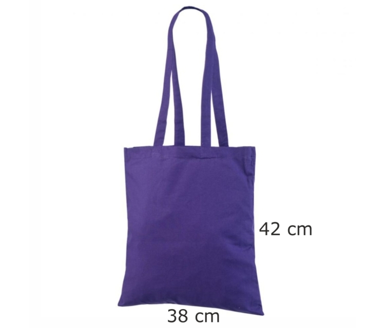 Lila tygkassar av bomull, för seminarier. Storlek 38×42 cm
