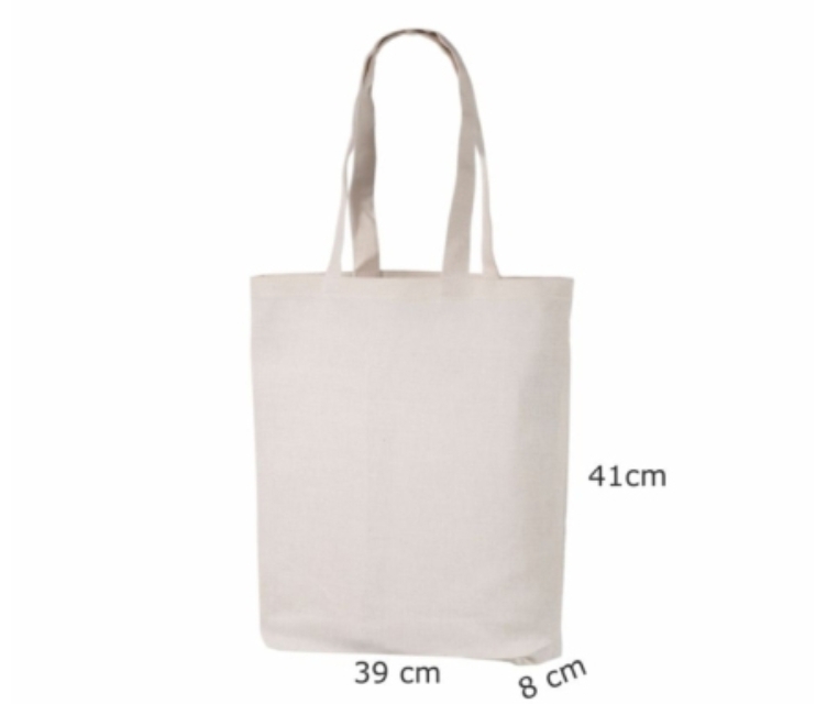 Naturhvite slitesterke handlenett. Mål 39×41+8 cm