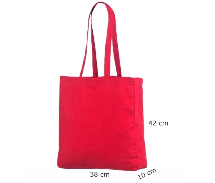 Rød mulepose i bomuld med bred bund_38x10x42 cm