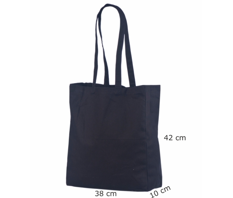Sort mulepose i bomuld med bred bund_38x10x42 cm